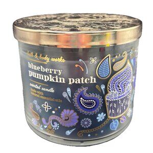 Bath & Body Works Blueberry Pumpkin Patch 3 Wick Candle 14.5 oz Fall Autumn Blue